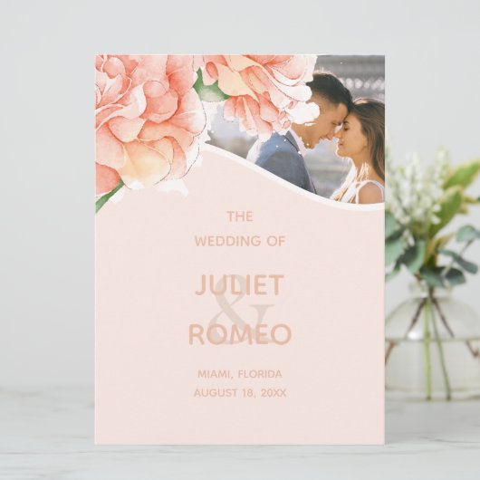 Moderne Floral bruiloft foto Programmakaart (Staand voorkant)