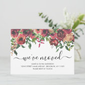 Moderne Floral Burgundy We hebben New Home Moving Aankondiging (Staand voorkant)