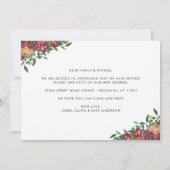 Moderne Floral Burgundy We hebben New Home Moving Aankondiging (Achterkant)