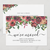 Moderne Floral Burgundy We hebben New Home Moving Aankondiging (Voorkant / Achterkant)