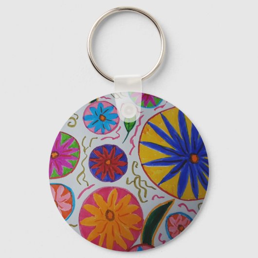 Moderne Floral Button Key Ring Sleutelhanger (Voorkant)