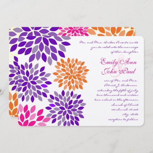 Moderne Floral Chrysanthemum Wedding Invitations Kaart (Voorkant / Achterkant)