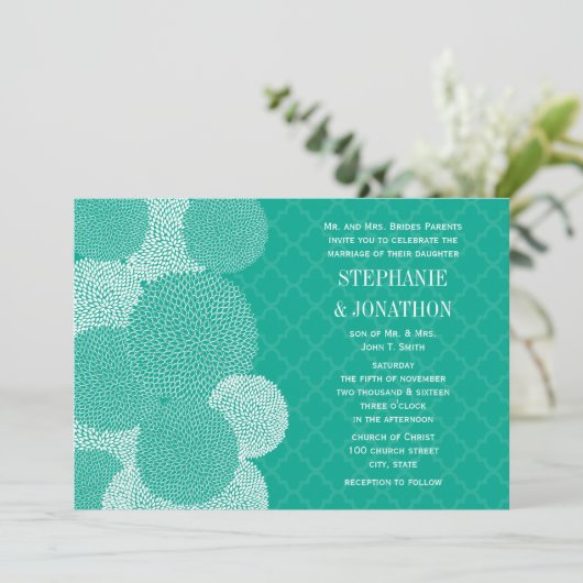 Moderne Floral Chrysanthemum Wedding Invitations Kaart (Staand voorkant)