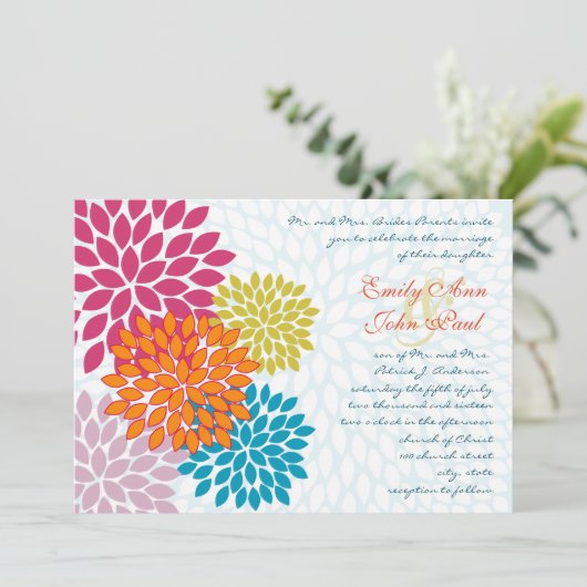 Moderne Floral Chrysanthemum Wedding Invitations Kaart (Staand voorkant)