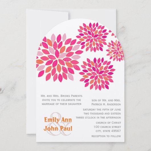 Moderne Floral Chrysanthemum Wedding Invitations Kaart (Voorkant)