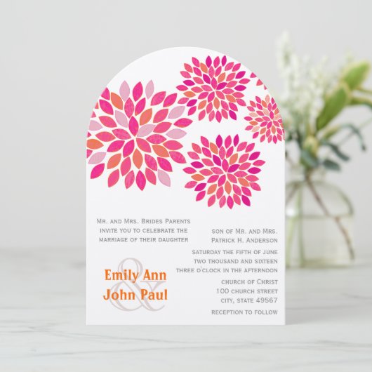 Moderne Floral Chrysanthemum Wedding Invitations Kaart (Staand voorkant)