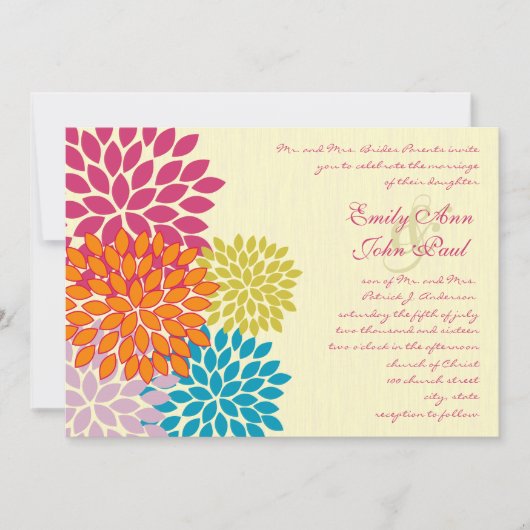 Moderne Floral Chrysanthemum Wedding Invitations Kaart (Voorkant)