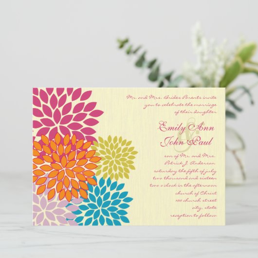 Moderne Floral Chrysanthemum Wedding Invitations Kaart (Staand voorkant)