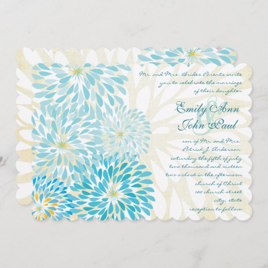 Moderne Floral Chrysanthemum Wedding Invitations Kaart (Voorkant / Achterkant)