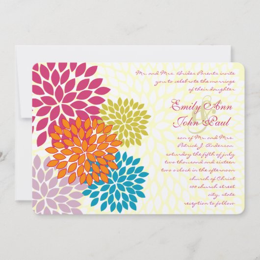 Moderne Floral Chrysanthemum Wedding Invitations Kaart (Voorkant)