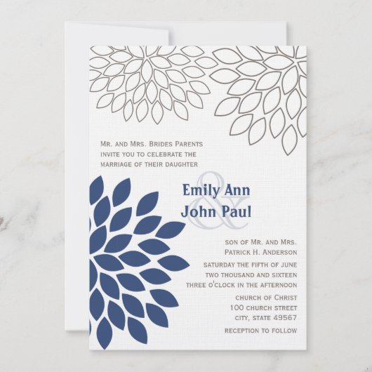 Moderne Floral Chrysanthemum Wedding Invitations Kaart (Voorkant)