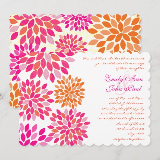 Moderne Floral Chrysanthemum Wedding Invitations Kaart (Voorkant / Achterkant)