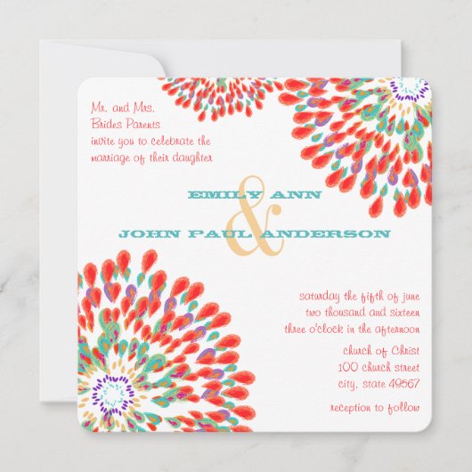 Moderne Floral Chrysanthemum Wedding Invitations Kaart (Voorkant)