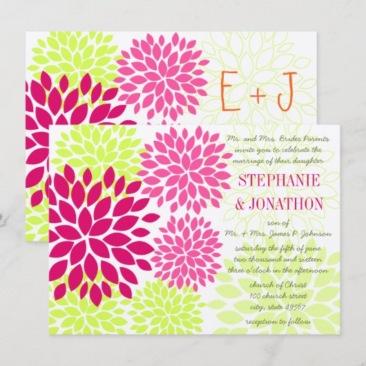 Moderne Floral Chrysanthemum Wedding Invitations Kaart (Voorkant / Achterkant)