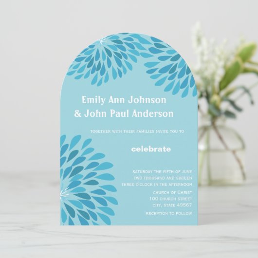 Moderne Floral Chrysanthemum Wedding Invitations Kaart (Staand voorkant)