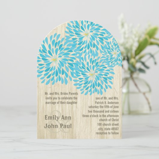 Moderne Floral Chrysanthemum Wedding Invitations Kaart (Staand voorkant)