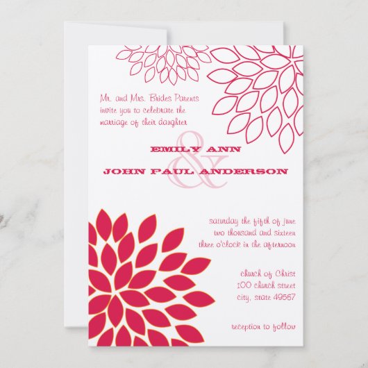 Moderne Floral Chrysanthemum Wedding Invitations Kaart (Voorkant)