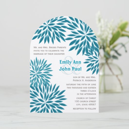Moderne Floral Chrysanthemum Wedding Invitations Kaart (Staand voorkant)