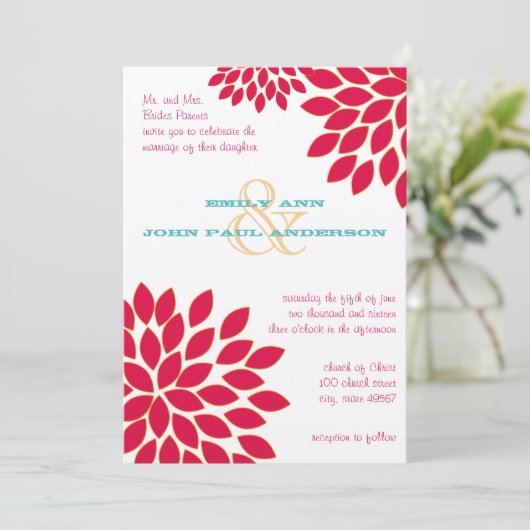 Moderne Floral Chrysanthemum Wedding Invitations Kaart (Staand voorkant)
