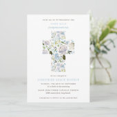 Moderne Floral Cross Light Blue First Community Kaart (Staand voorkant)
