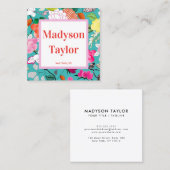 Moderne Floral Custom Typography Vierkante Visitekaartje (Voorkant / Achterkant)
