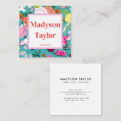 Moderne Floral Custom Typography Vierkante Visitekaartje (Voorkant / Achterkant)