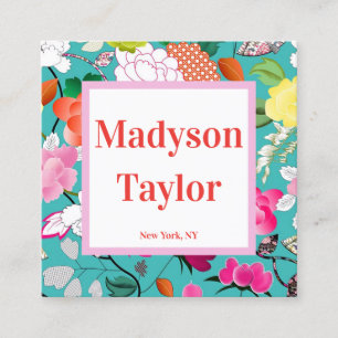 Moderne Floral Custom Typography Vierkante Visitekaartje