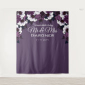 Moderne Floral Dark Paarse foto-achtergrond bruilo Wandkleed (Voorkant)