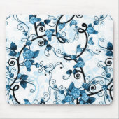 Moderne Floral Design Muismat - Blauw/wit/zwart (Voorkant)