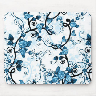 Moderne Floral Design Muismat - Blauw/wit/zwart