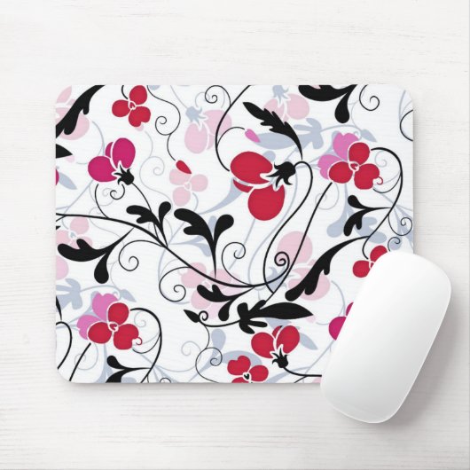 Moderne Floral Design Muismat - Rood/wit/zwart (Met muis)
