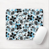 Moderne Floral Design Muismat - zwart/blauw/wit (Met muis)