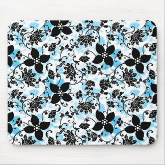Moderne Floral Design Muismat - zwart/blauw/wit