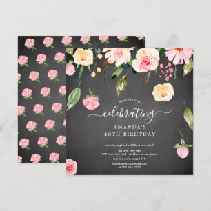 Moderne Floral Drop Pink Peonies Birthday Party In Kaart