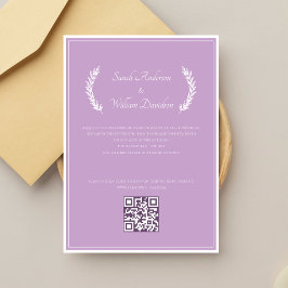 Moderne Floral Elegante Lavendel QR Code Bruiloft Kaart
