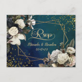 Moderne Floral Emerald Green Gold Wedding RSVP Kaa Aankondigingskaart (Voorkant)