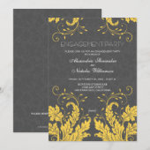 Moderne Floral Engagement Party Invite (geel) Kaart (Voorkant / Achterkant)
