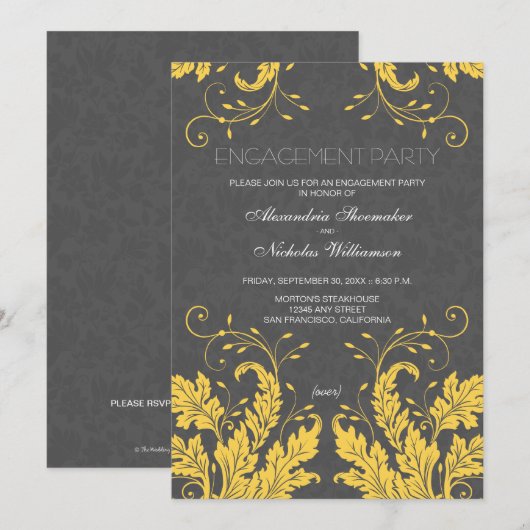 Moderne Floral Engagement Party Invite (geel) Kaart (Voorkant / Achterkant)