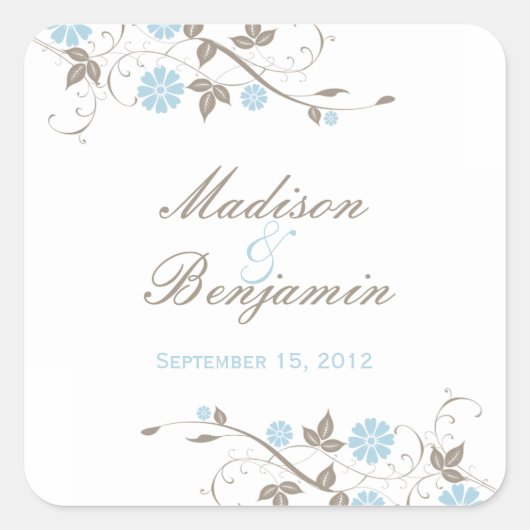 Moderne Floral Favor Sticker - Aqua Blue (Voorkant)