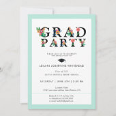 Moderne Floral Font Afstudeerder Party Kaart (Voorkant)