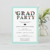 Moderne Floral Font Afstudeerder Party Kaart (Staand voorkant)