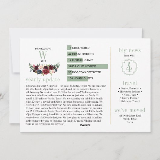 Moderne Floral-fotonieuwsbrief met kerstkaarten Feestdagenkaart (Achterkant)