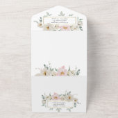 Moderne Floral Gold bruiloft All In One Uitnodiging (Buitenkant)