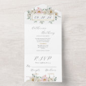 Moderne Floral Gold bruiloft All In One Uitnodiging (Binnen)