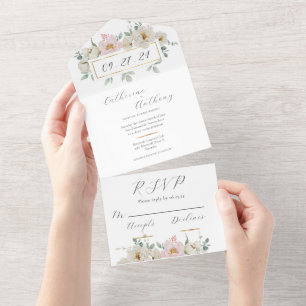Moderne Floral Gold bruiloft All In One Uitnodiging
