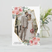 Moderne Floral Gold Geometrische bruiloft FOTO Bedankkaart (Staand voorkant)