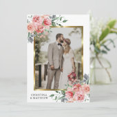 Moderne Floral Gold Geometrische bruiloft FOTO Bedankkaart (Staand voorkant)
