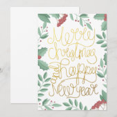 Moderne Floral Gouache Gold-kerstkaart (Voorkant / Achterkant)