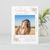 Moderne Floral Graduation Party Photo Invitation Kaart (Staand voorkant)