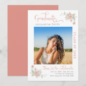 Moderne Floral Graduation Party Photo Invitation Kaart (Voorkant / Achterkant)